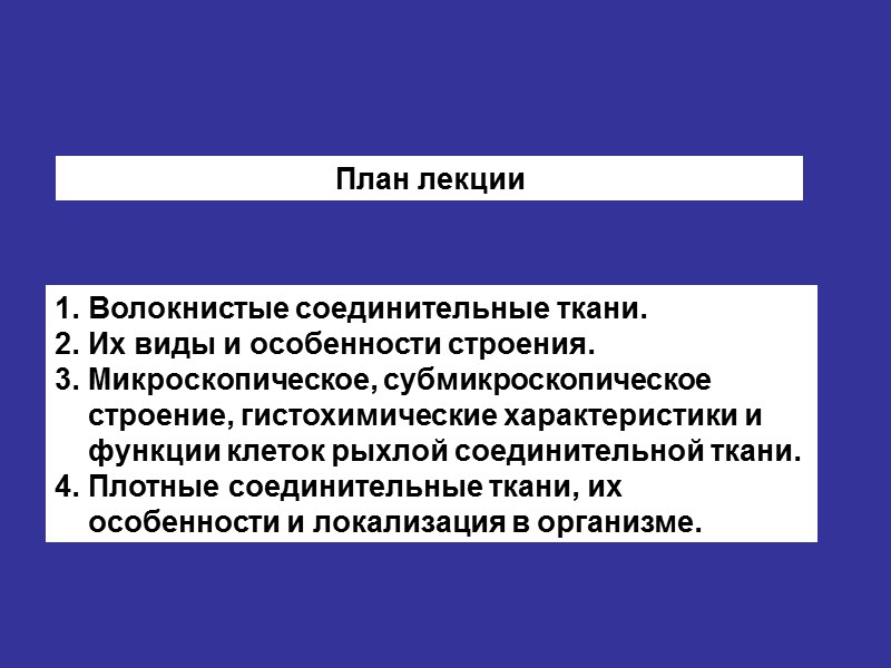 План лекции Волокнистые соединительные ткани.  Их виды и особенности строения.  Микроскопическое, субмикроскопическое
